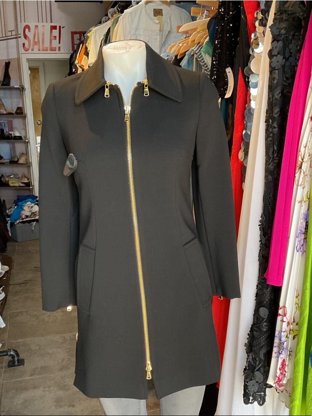Carlisle Black Sleeveless Vest with Gold-Tone Zipper Trim